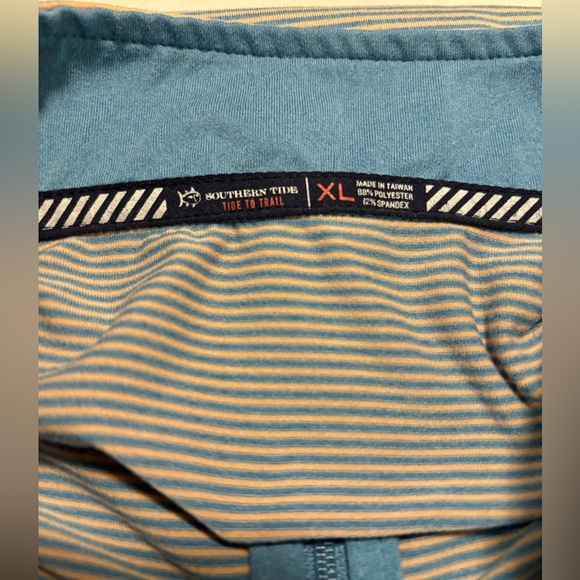 Southern Tide, Tide to Trail, Cruiser, blue & peach/pink stripe quarter zip, XL - Picture 3 of 12
